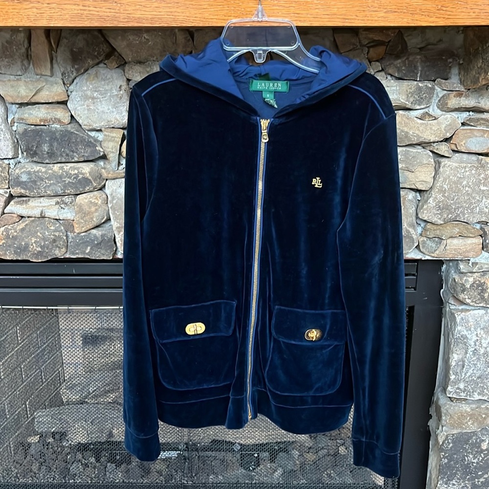 Lauren Ralph Lauren Vintage Velour Blue Zip Jacket Womens Small